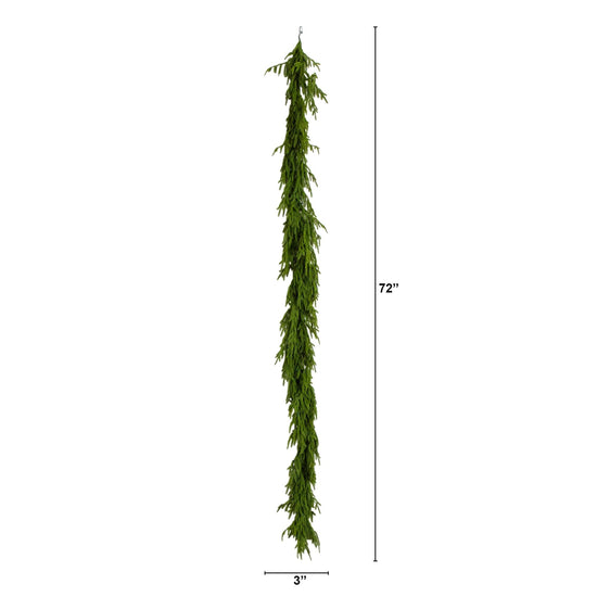 6' Pre-Lit Artificial Real touch Norfolk Island Pine Garland with 35 Warm White LED Lights and Natural Look