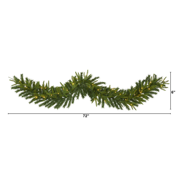 6' Green Pine Artificial Christmas Garland with 35 Clear LED Lights, Christmas greenery for mantel, railing or entryway