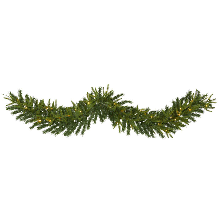 6' Green Pine Artificial Christmas Garland with 35 Clear LED Lights, festive holiday mantel, staircase and doorway decor from Cedar & Spice Gifts