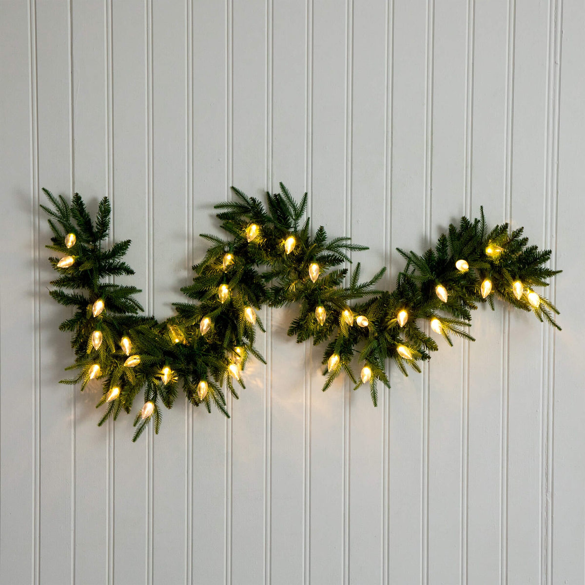 6' Pre-Lit Artificial Luxembourg Pine Christmas Garland with 35 Multicolored Traditional Bulb LED Lights, festive holiday mantel, staircase and doorway decor...