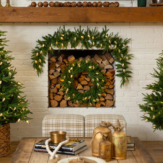 6' Pre-Lit Artificial Luxembourg Pine Christmas Garland with 35 Multicolored Traditional Bulb LED Lights, festive Christmas decor for fireplace, stairs or do...