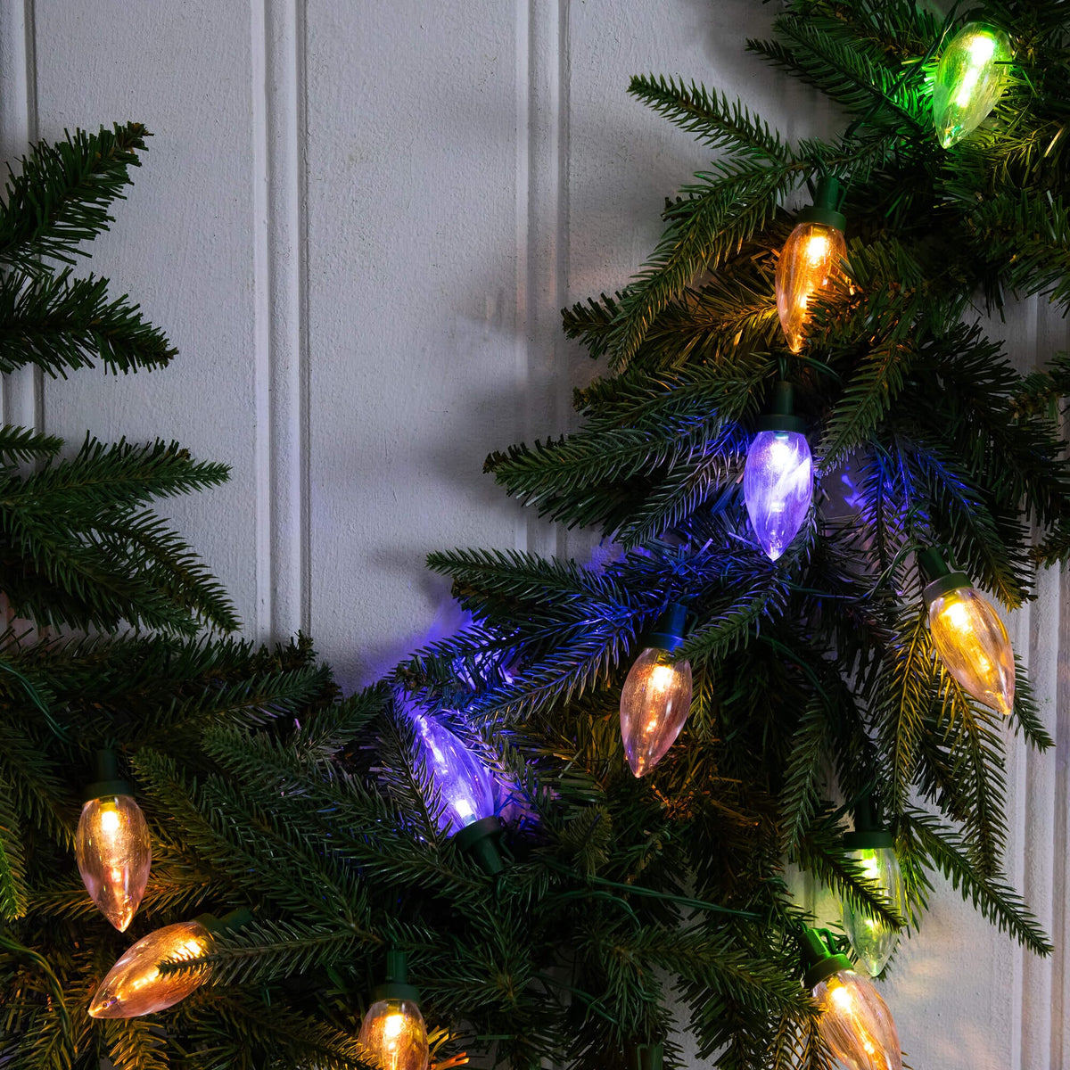 6' Pre-Lit Artificial Luxembourg Pine Christmas Garland with 35 Multicolored Traditional Bulb LED Lights, festive Christmas decor for fireplace, stairs or do...