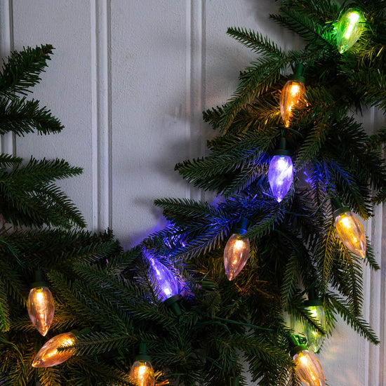 6' Pre-Lit Artificial Luxembourg Pine Christmas Garland with 35 Multicolored Traditional Bulb LED Lights, festive Christmas decor for fireplace, stairs or do...
