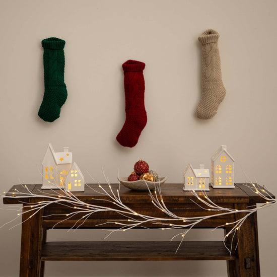 6' Pre-Lit Artificial White Birch Garland with 48 Warm White LED Lights, decorative garland for mantel, doorway or seasonal display from Cedar & Spice Gifts