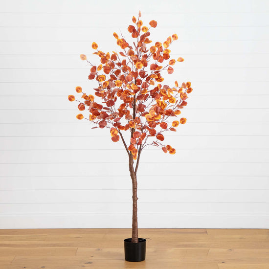 6’ Pre-Lit Autumn Eucalyptus Artificial Fall Tree with 300 Warm White LED Lights