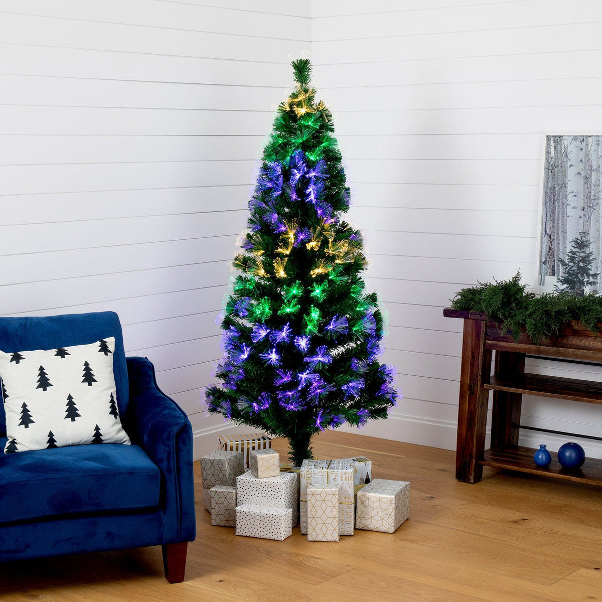 6' Pre-Lit Fiber Optic Artificial Christmas Tree with 220 Colorful LED Lights, Christmas tree for living room, entryway or seasonal display