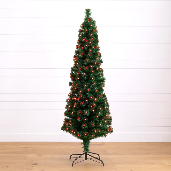 6' Slim Pre-Lit Fiber Optic Artificial Christmas Tree with 282 Colorful LED Lights, Christmas tree for living room, entryway or seasonal display