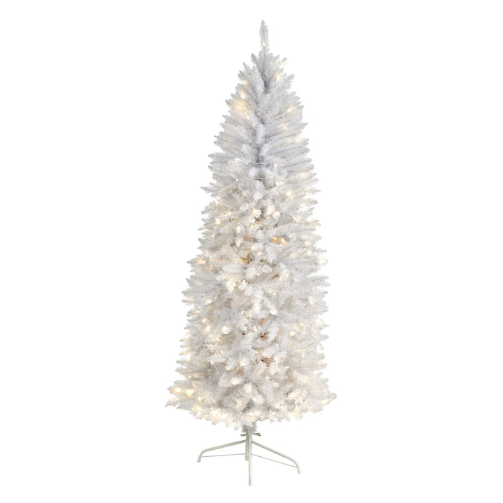 6' Slim White Artificial Christmas Tree with 250 Warm White LED Lights and 743 Bendable Branches, artificial Christmas tree for festive holiday home decor fr...
