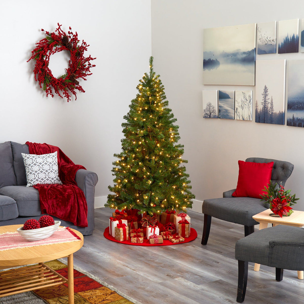 6' Springfield Artificial Christmas Tree with 300 Warm Clear Lights and 596 Tips, holiday tree for festive indoor Christmas decorating