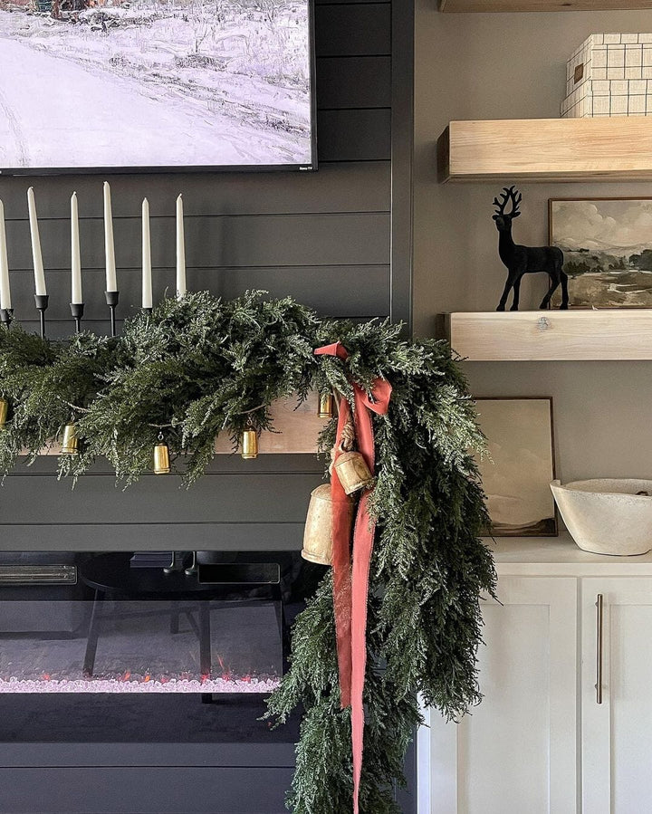 60" Artificial Cedar Garland, evergreen home accent for fireplace, railing or entryway