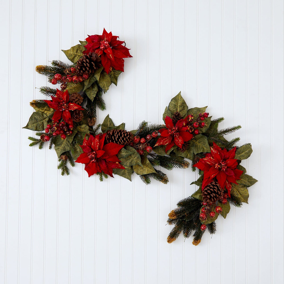 60" Poinsettia & Berry Garland, festive Christmas decor for mantel, staircase or doorway from Cedar & Spice Gifts