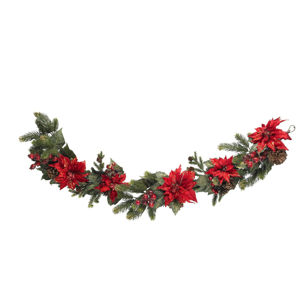 60" Poinsettia & Berry Garland, holiday garland accent for fireplace, railing or entryway