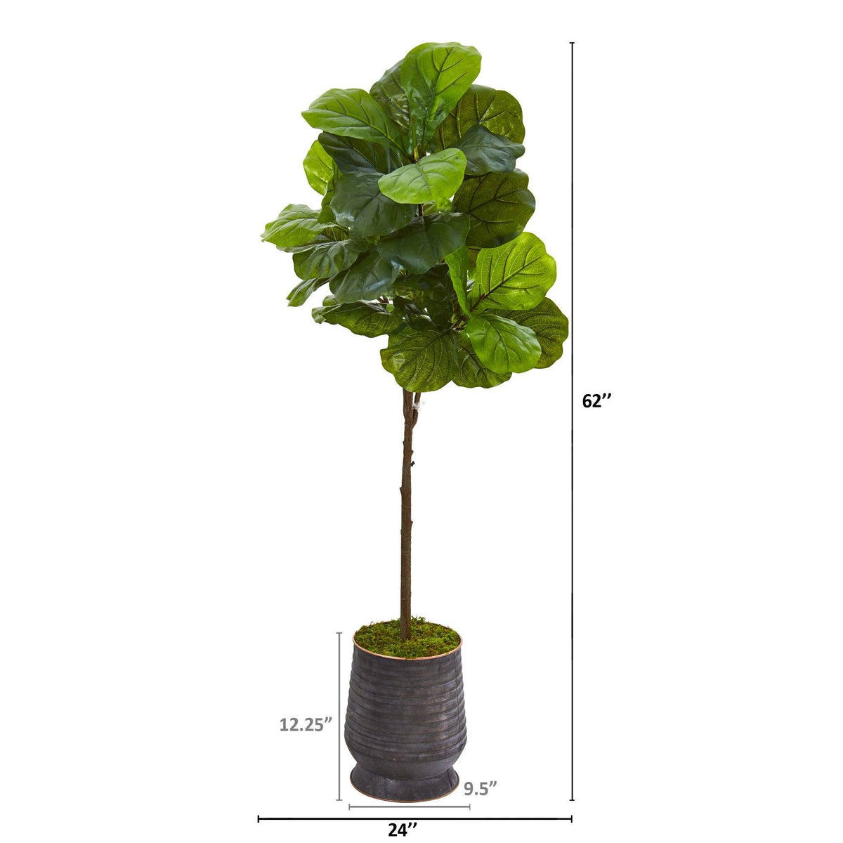 62” Fiddle Leaf Artificial Tree in Ribbed Metal Planter (Real Touch)