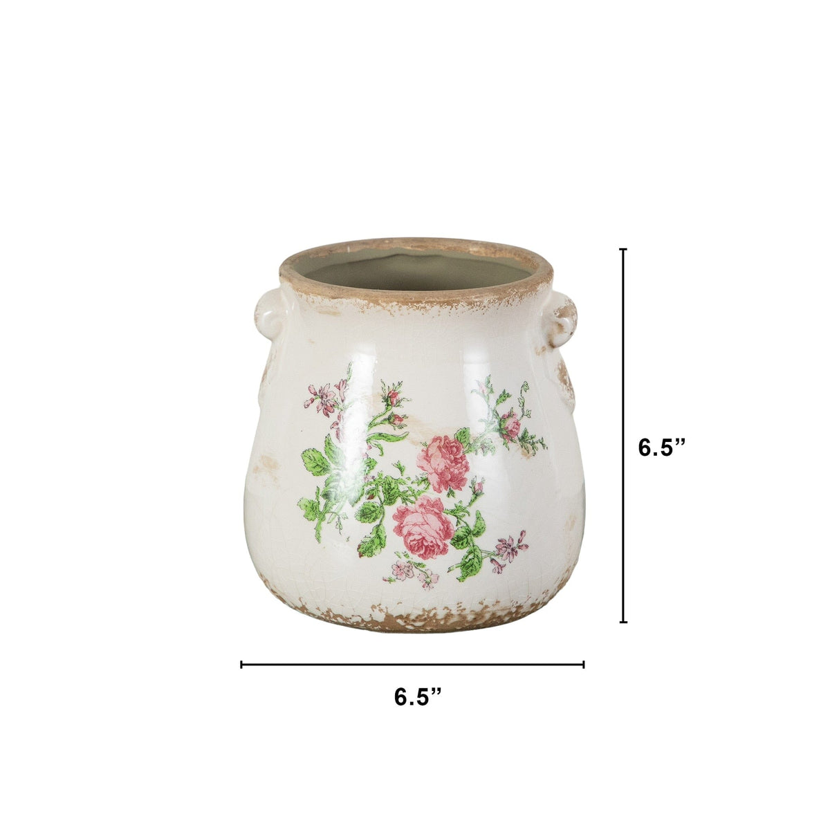 6.5” Floral Print Tuscan Ceramic Scroll Planter - Farmhouse Planters for Indoor Plants