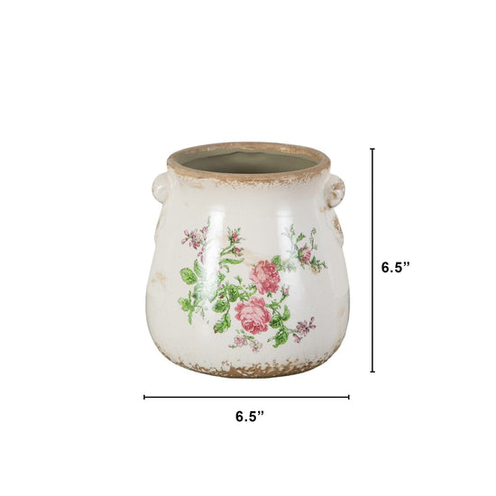 6.5” Floral Print Tuscan Ceramic Scroll Planter - Farmhouse Planters for Indoor Plants