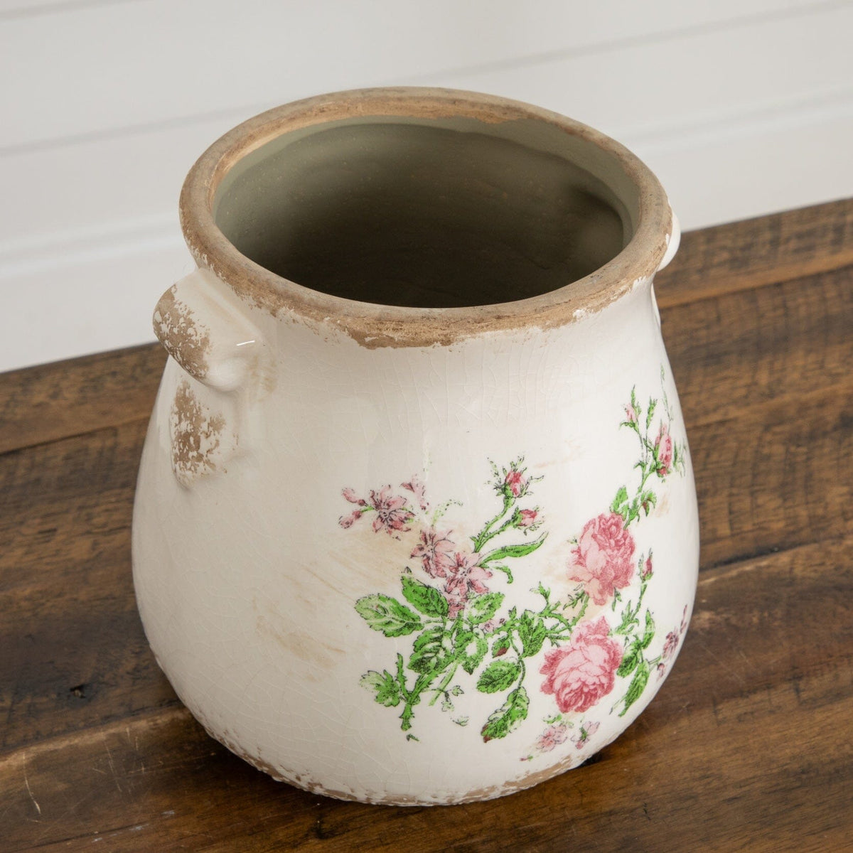 6.5” Floral Print Tuscan Ceramic Scroll Planter - Farmhouse Planters for Indoor Plants