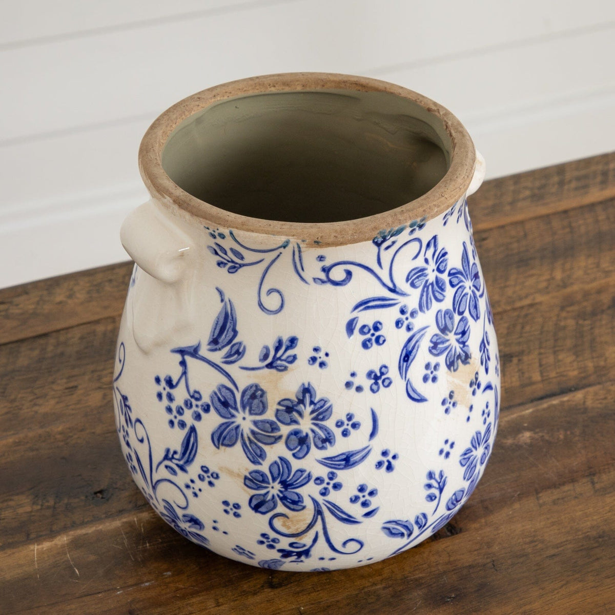 6.5 ” Floral Tuscan Ceramic Blue Scroll Planter - Weathered Finish Planter