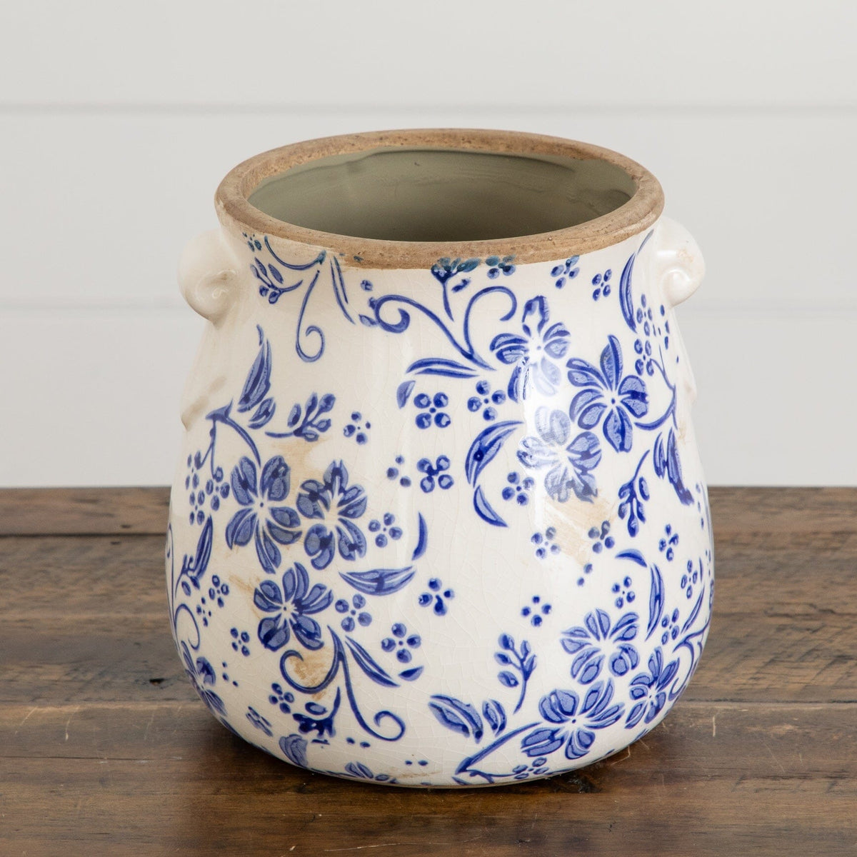 6.5 ” Floral Tuscan Ceramic Blue Scroll Planter - Weathered Finish Planter