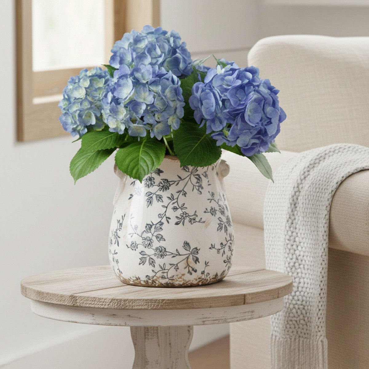 6.5” Floral Tuscan Ceramic Gray Scroll Planter - Decorative Planter for Indoor Plants & Faux Greenery