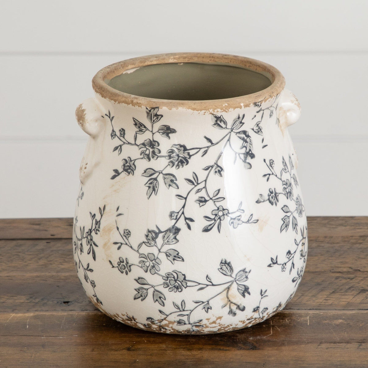 6.5” Floral Tuscan Ceramic Gray Scroll Planter - Decorative Planter for Indoor Plants & Faux Greenery