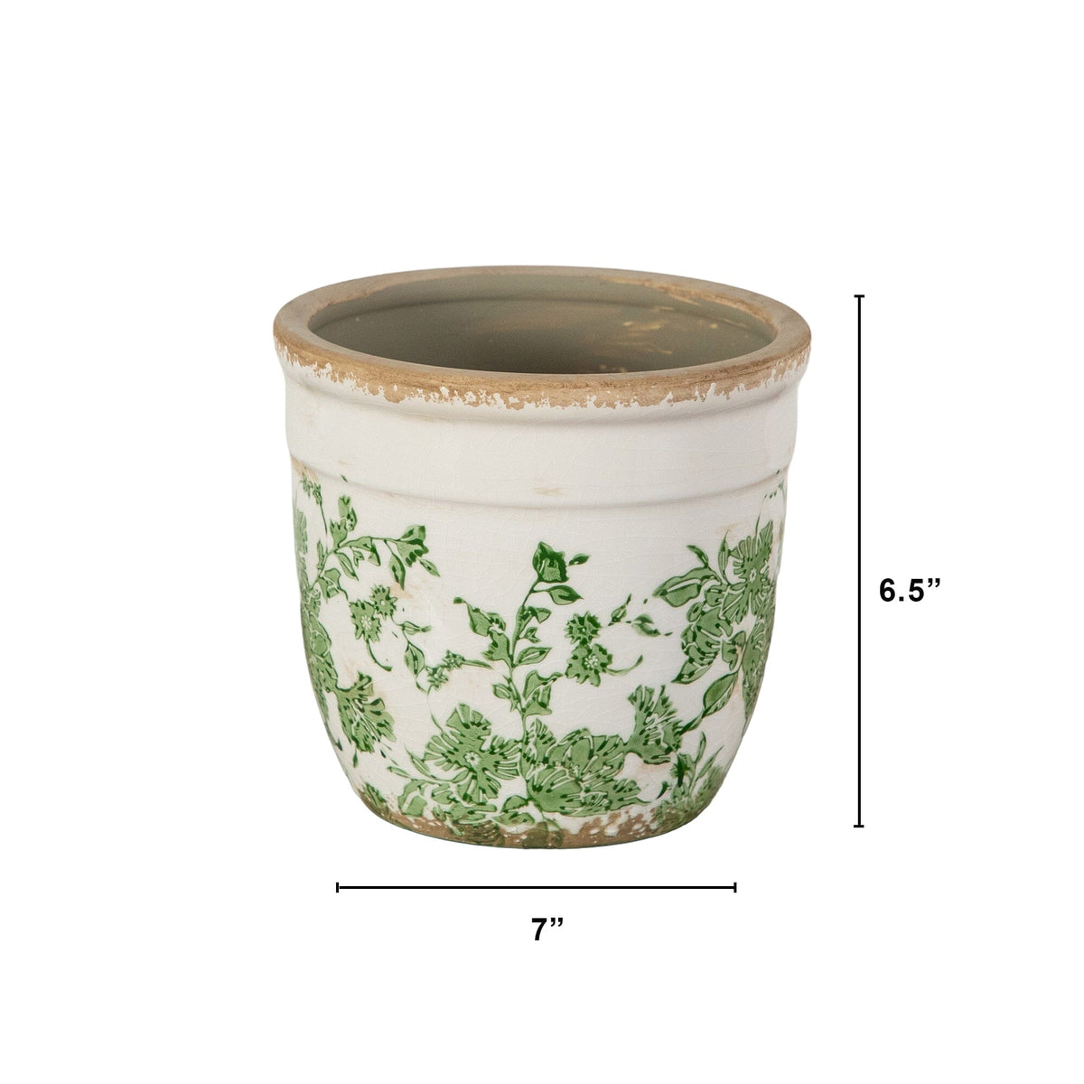 6.5” Floral Tuscan Ceramic Green Scroll Planter - Old World Planter