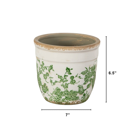 6.5” Floral Tuscan Ceramic Green Scroll Planter - Old World Planter