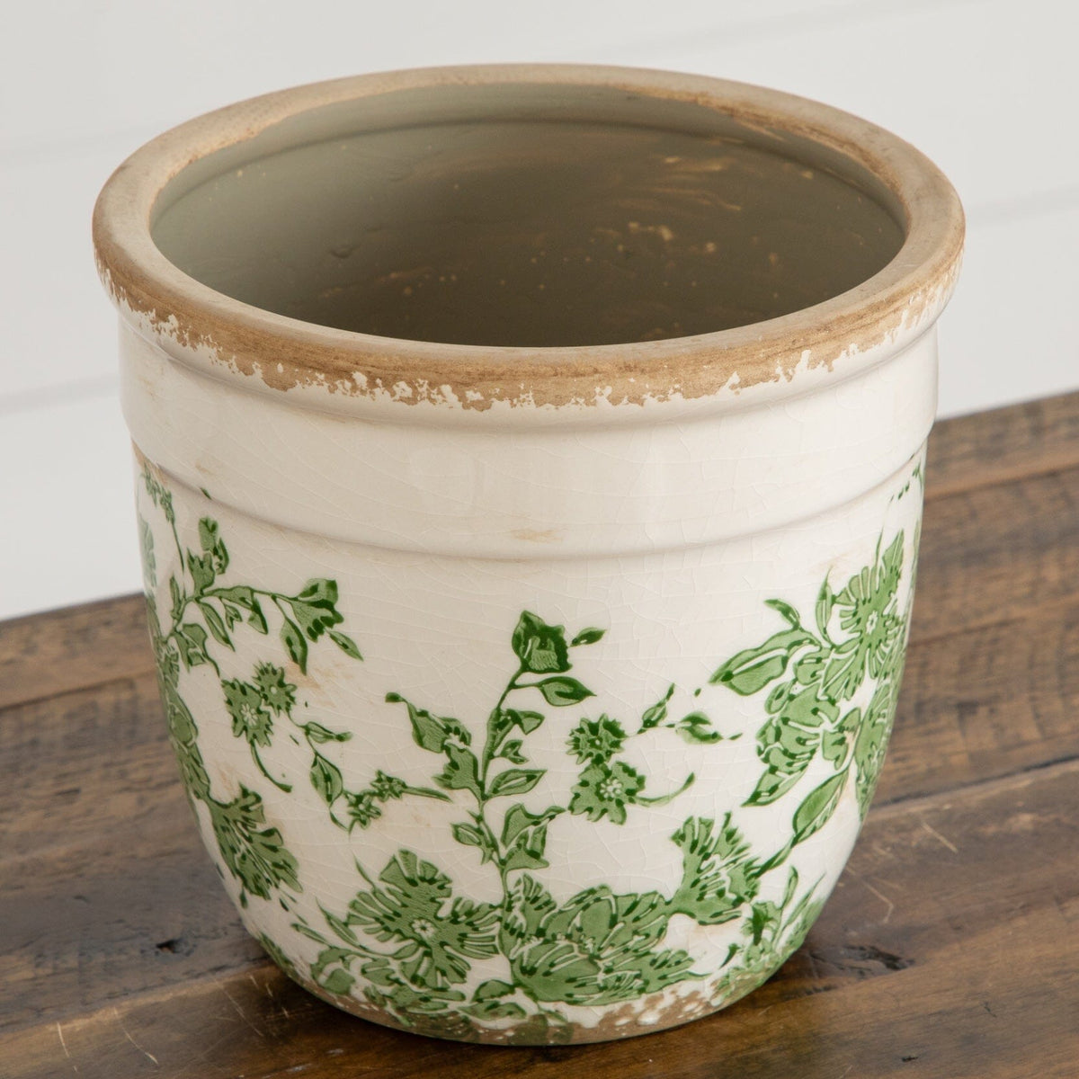 6.5” Floral Tuscan Ceramic Green Scroll Planter - Old World Planter