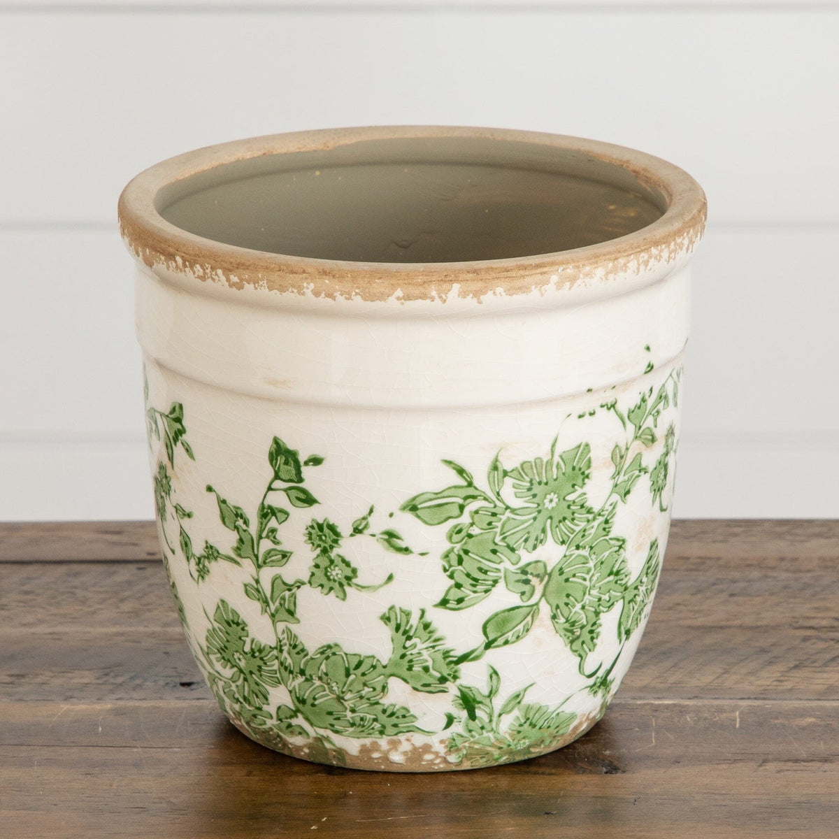 6.5” Floral Tuscan Ceramic Green Scroll Planter - Old World Planter
