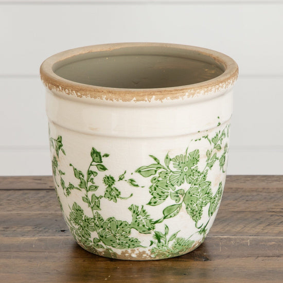 6.5” Floral Tuscan Ceramic Green Scroll Planter - Old World Planter