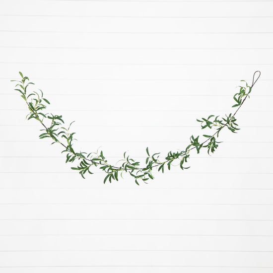 6.5' Lighted Artificial Olive Garland with 100 Warm White LED Lights, botanical greenery decor for mantel, table or doorway from Cedar & Spice Gifts