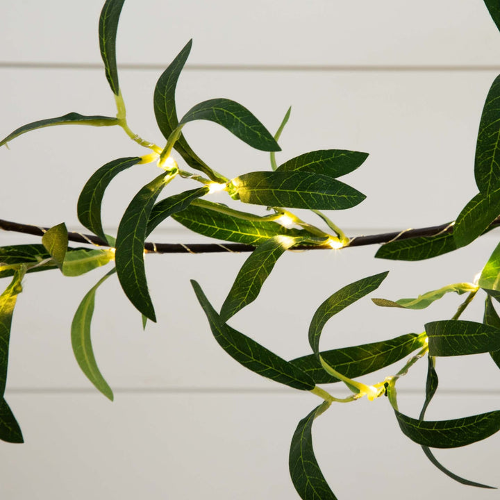 6.5' Lighted Artificial Olive Garland with 100 Warm White LED Lights, decorative foliage accent for home, wedding or event decor