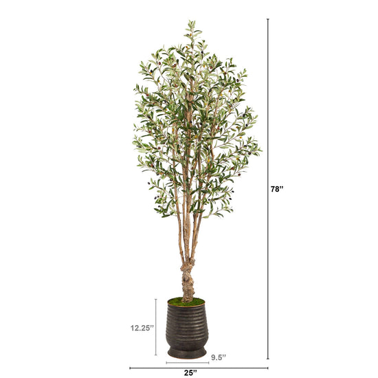 6.5’ Olive Artificial Tree in Ribbed Metal Planter