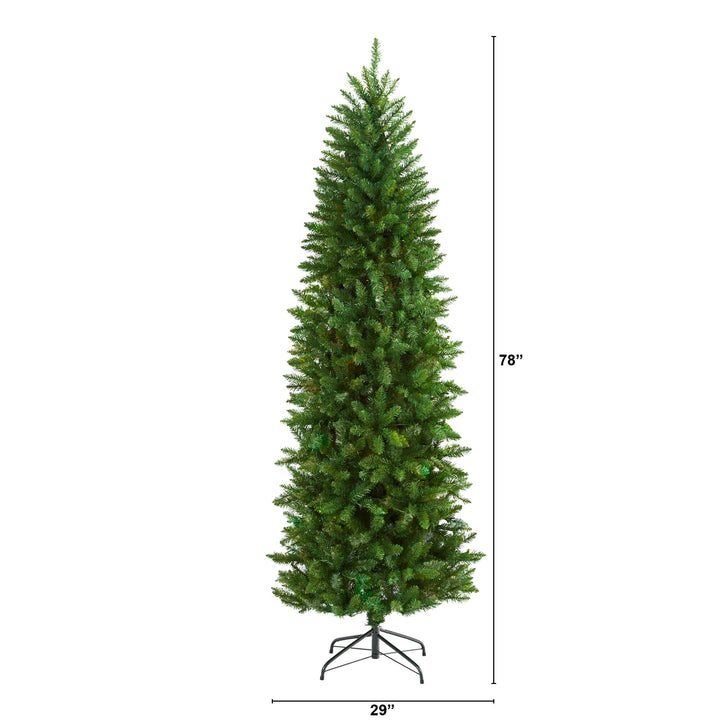 6.5' Slim Green Mountain Pine Artificial Christmas Tree with 851 Bendable Branches, Christmas tree for living room, entryway or seasonal display