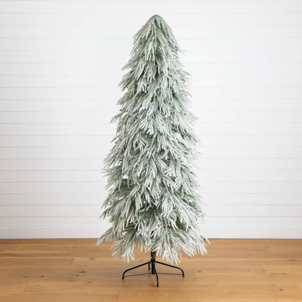 7' Flocked Down Swept Artificial Christmas Tree with 300 LED Lights, artificial Christmas tree for festive holiday home decor from Cedar & Spice Gifts