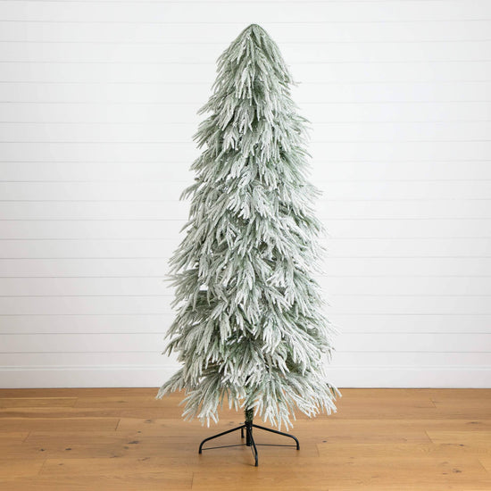 7' Flocked Down Swept Artificial Christmas Tree with 300 LED Lights, artificial Christmas tree for festive holiday home decor from Cedar & Spice Gifts