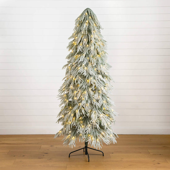7' Flocked Down Swept Artificial Christmas Tree with 300 LED Lights, artificial Christmas tree for festive holiday home decor from Cedar & Spice Gifts