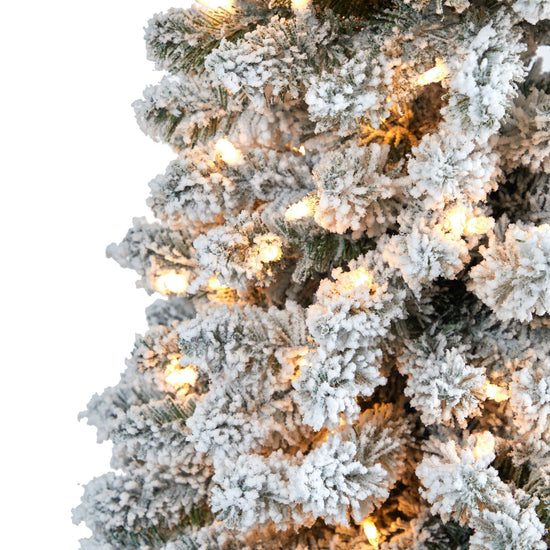 7' Flocked Pencil Artificial Christmas Tree with 400 Clear Lights and 574 Bendable Branches, Christmas tree for living room, entryway or seasonal display