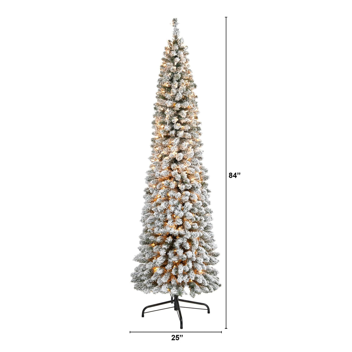 7' Flocked Pencil Artificial Christmas Tree with 400 Clear Lights and 574 Bendable Branches, artificial Christmas tree for festive holiday home decor from Ce...