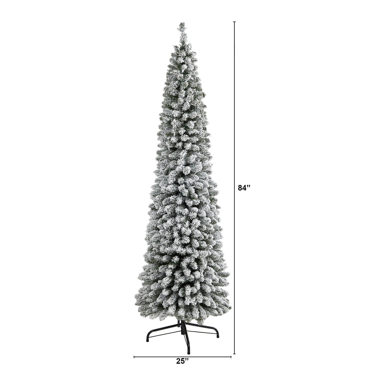 7' Flocked Pencil Artificial Christmas Tree with 574 Bendable Branches, decorative Christmas tree for home and seasonal holiday display