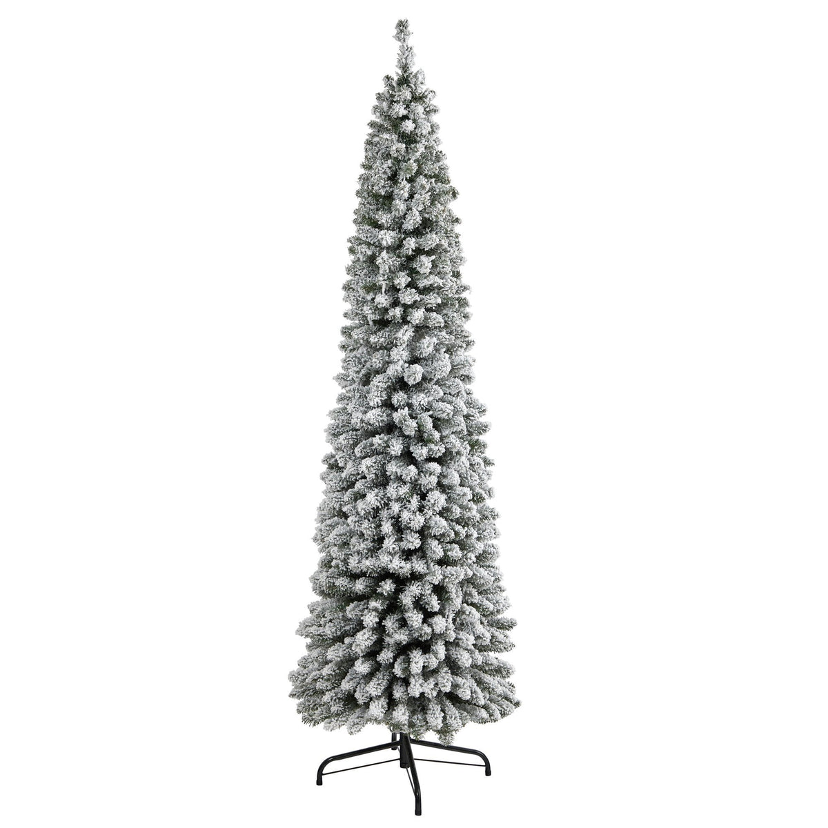 7' Flocked Pencil Artificial Christmas Tree with 574 Bendable Branches, artificial Christmas tree for festive holiday home decor from Cedar & Spice Gifts