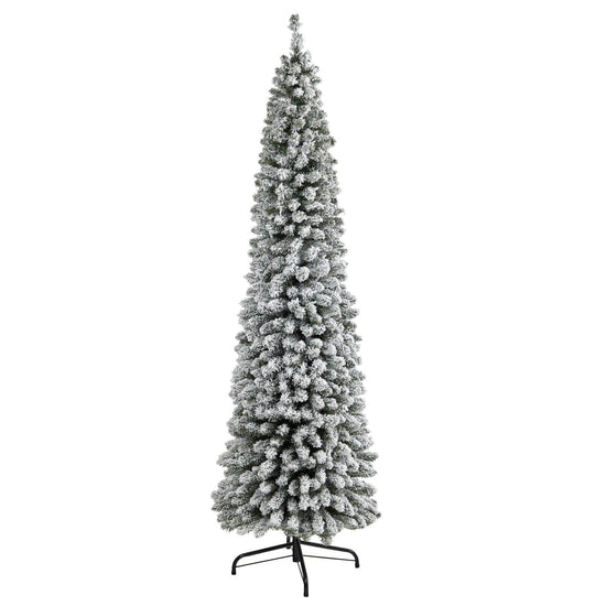7' Flocked Pencil Artificial Christmas Tree with 574 Bendable Branches, artificial Christmas tree for festive holiday home decor from Cedar & Spice Gifts
