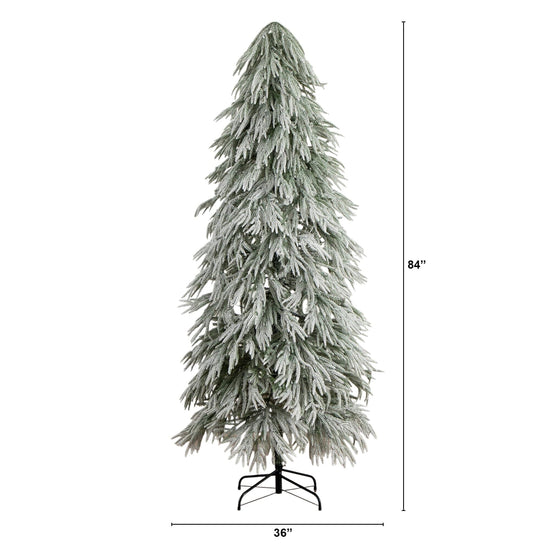7' Flocked Down Swept Artificial Christmas Tree with 300 LED Lights, decorative Christmas tree for home and seasonal holiday display