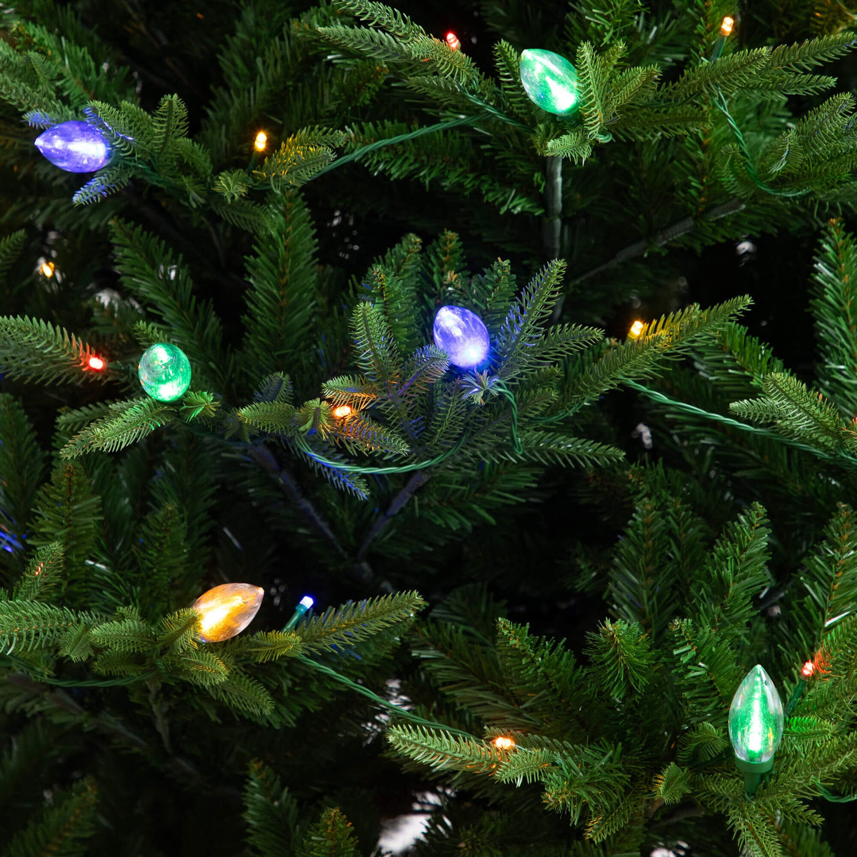 7' Pre-Lit Artificial Luxembourg Pine Christmas Tree with 340 Multicolored Traditional Bulb LED Lights, artificial Christmas tree for festive holiday home de...
