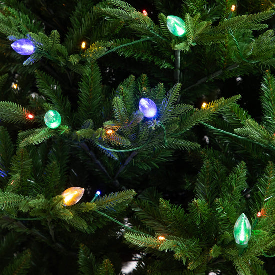 7' Pre-Lit Artificial Luxembourg Pine Christmas Tree with 340 Multicolored Traditional Bulb LED Lights, artificial Christmas tree for festive holiday home de...