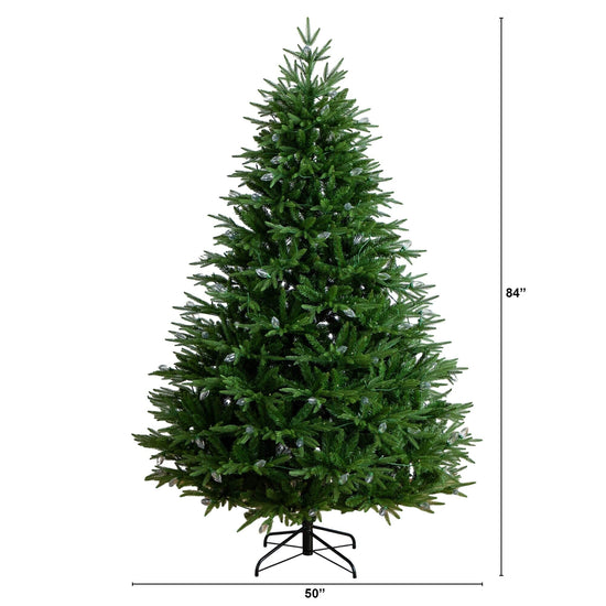 7' Pre-Lit Artificial Luxembourg Pine Christmas Tree with 340 Multicolored Traditional Bulb LED Lights, Christmas tree for living room, entryway or seasonal...