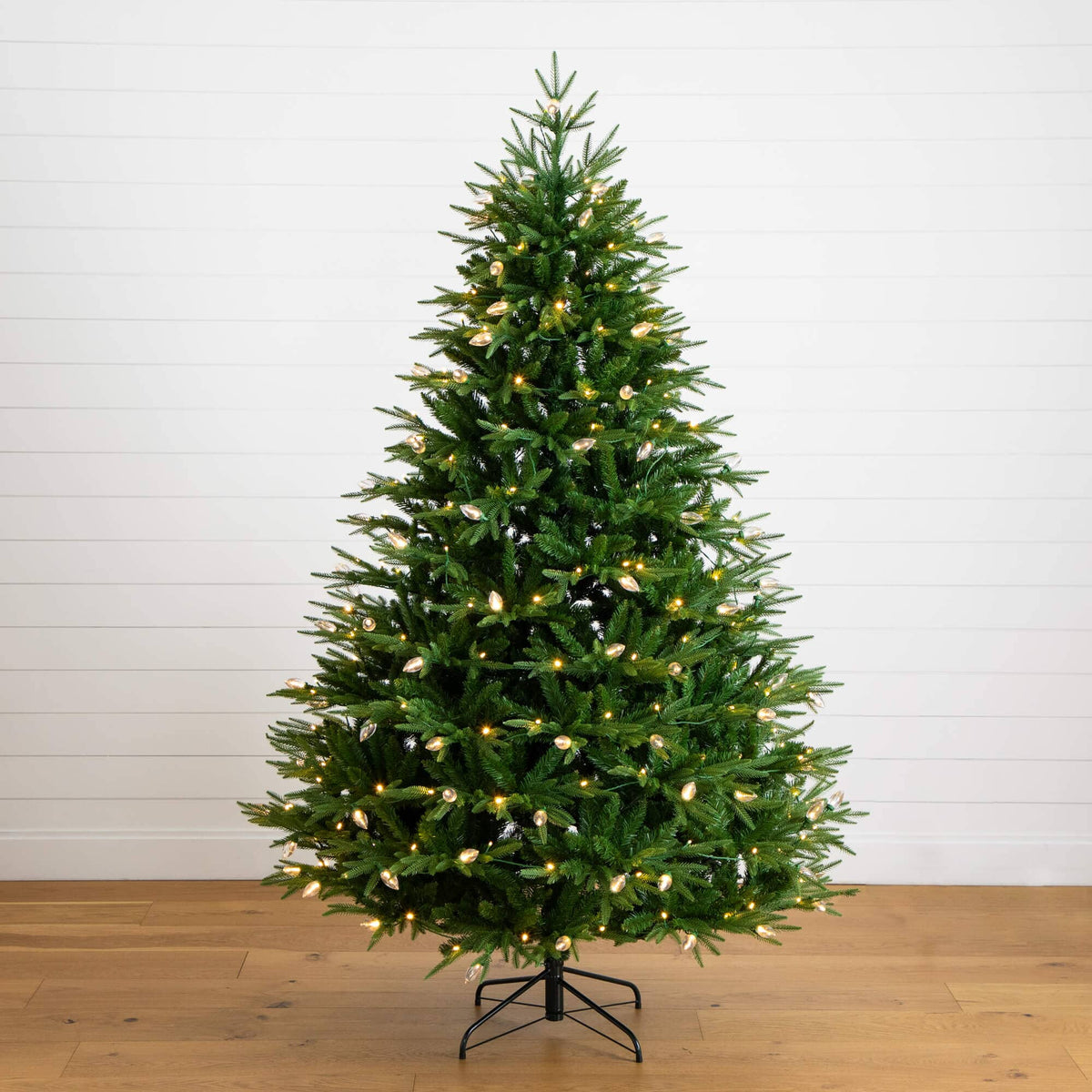 7' Pre-Lit Artificial Luxembourg Pine Christmas Tree with 340 Multicolored Traditional Bulb LED Lights, artificial Christmas tree for festive holiday home de...