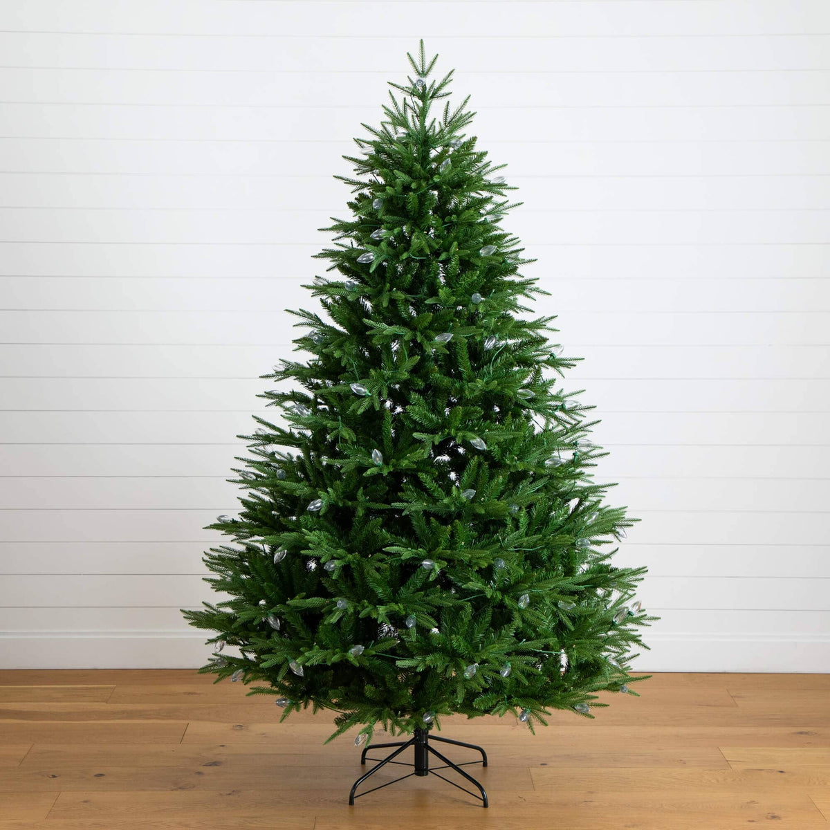 7' Pre-Lit Artificial Luxembourg Pine Christmas Tree with 340 Multicolored Traditional Bulb LED Lights, artificial Christmas tree for festive holiday home de...