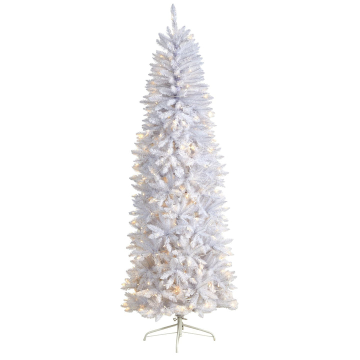 7' Slim White Artificial Christmas Tree with 300 Warm White LED Lights and 955 Bendable Branches, artificial Christmas tree for festive holiday home decor fr...