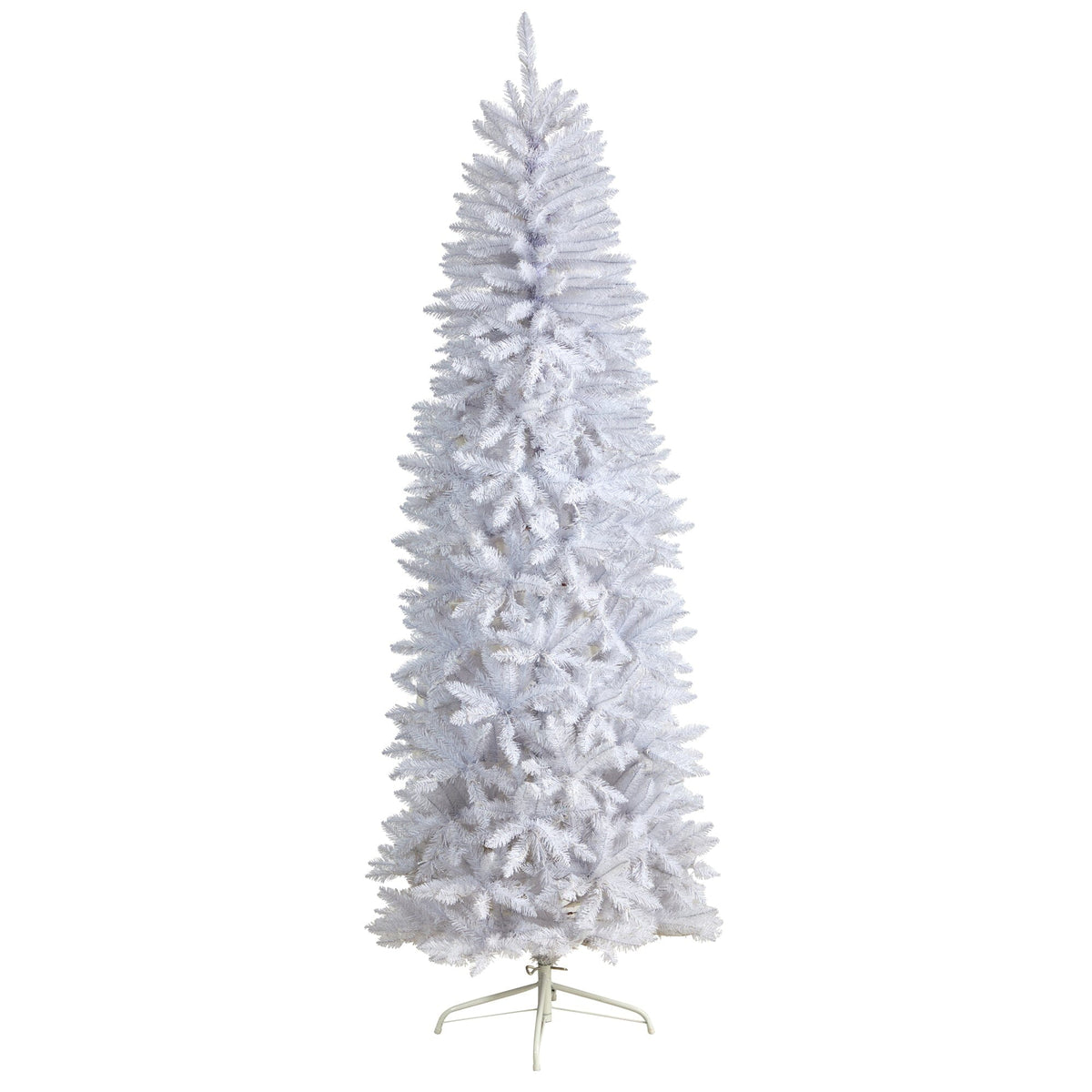 7' Slim White Artificial Christmas Tree with 995 Bendable Branches, holiday tree for festive indoor Christmas decorating
