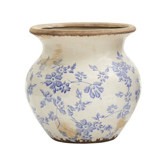 7” Tuscan Ceramic Blue Scroll Urn Vase - Vintage Farmhouse Vase